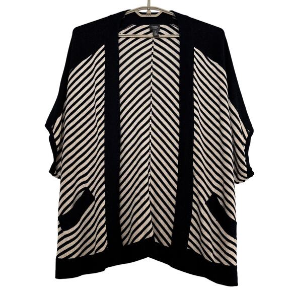 Chico's Travelers Open Cardigan Wrap Metallic Gold and black stripes size 1/Med - Picture 1 of 7